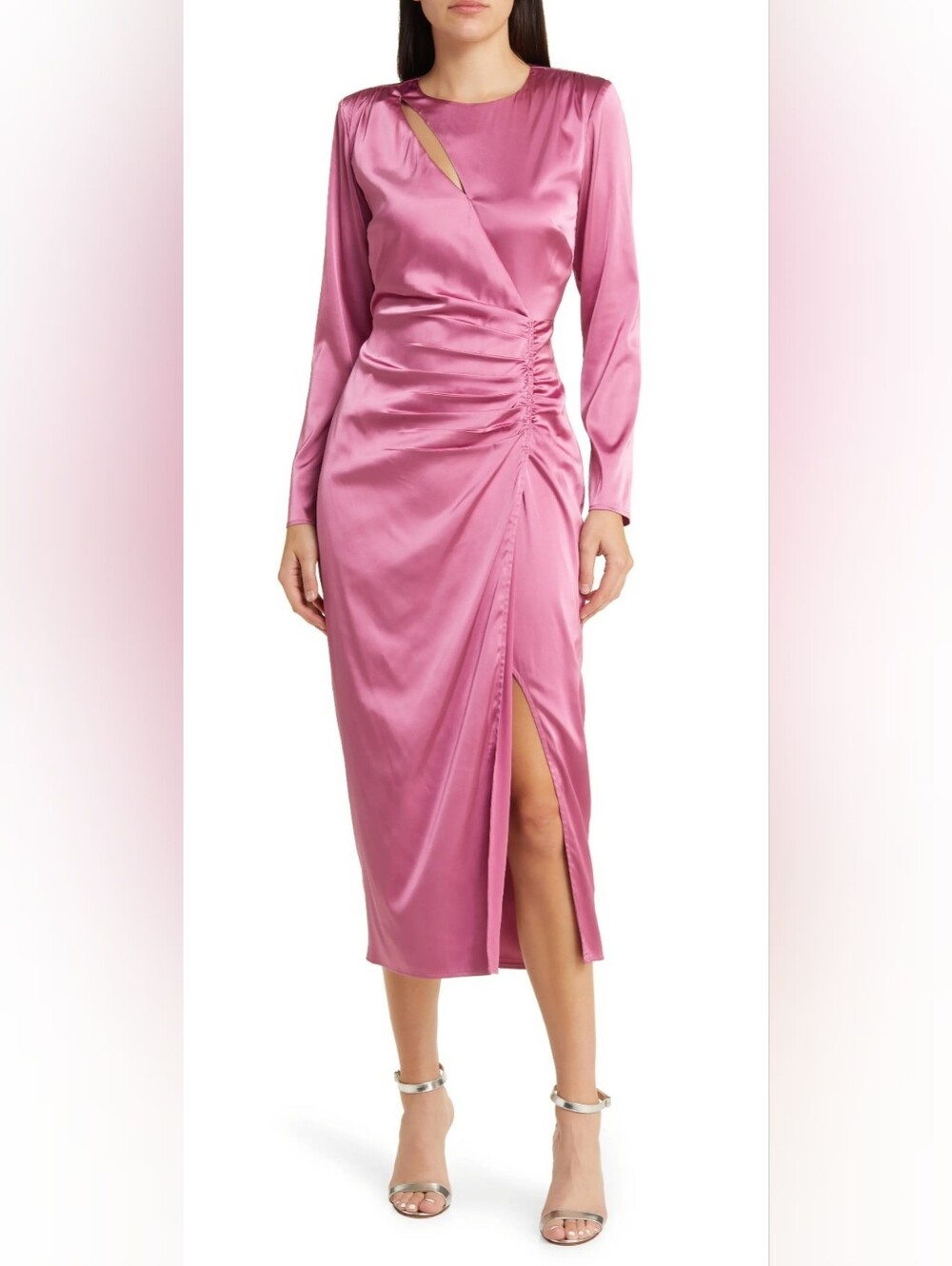 NWOT! Lulus Fall Satin Glam Lush Fancy Y2k Pink Barbiecore Boho Midi Dress Small